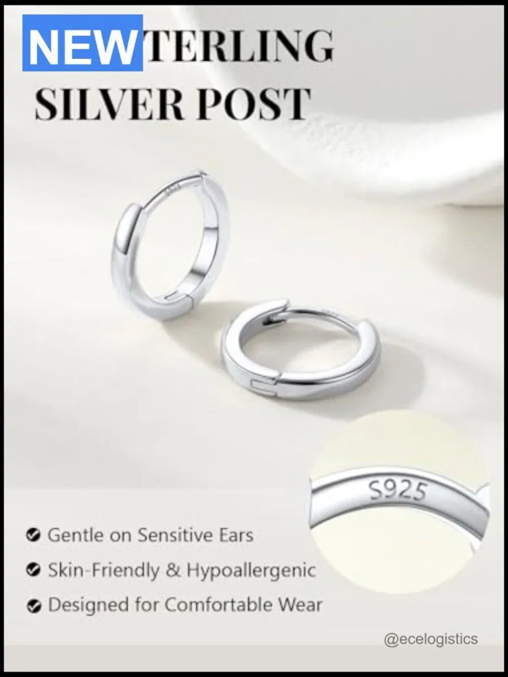 Small Huggie Hoop Earrings for Women, 925 Sterling Silver Posts,